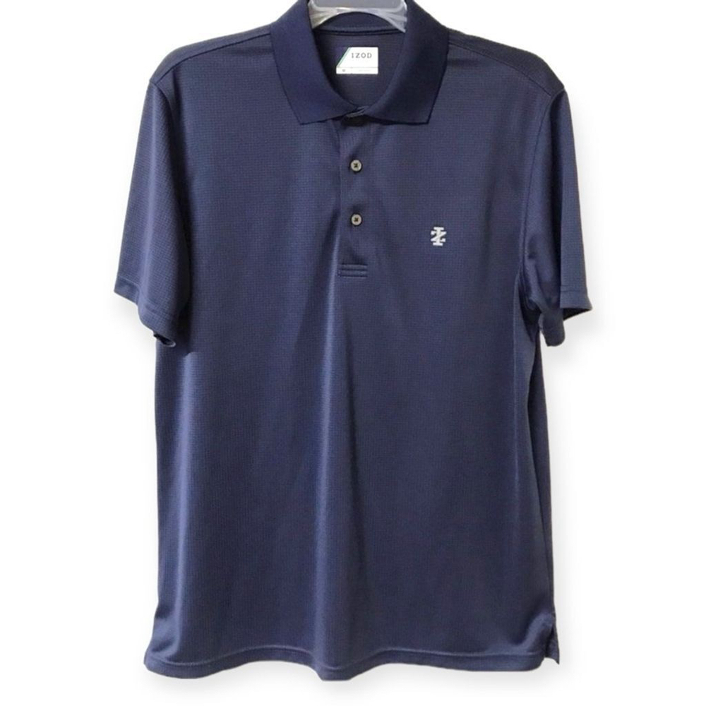 Izod Golf Mens Size Medium Polo Shirt Short Sleeves Polyester Logo Navy Blue